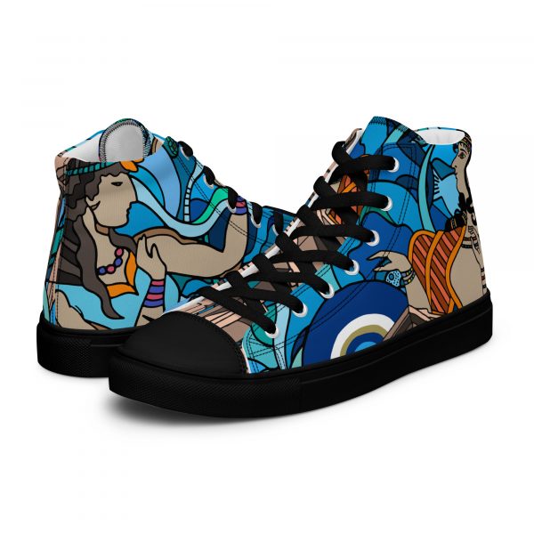 "Hellenic Blues" Original Art Women’s High-Top Canvas Shoes - Image 2
