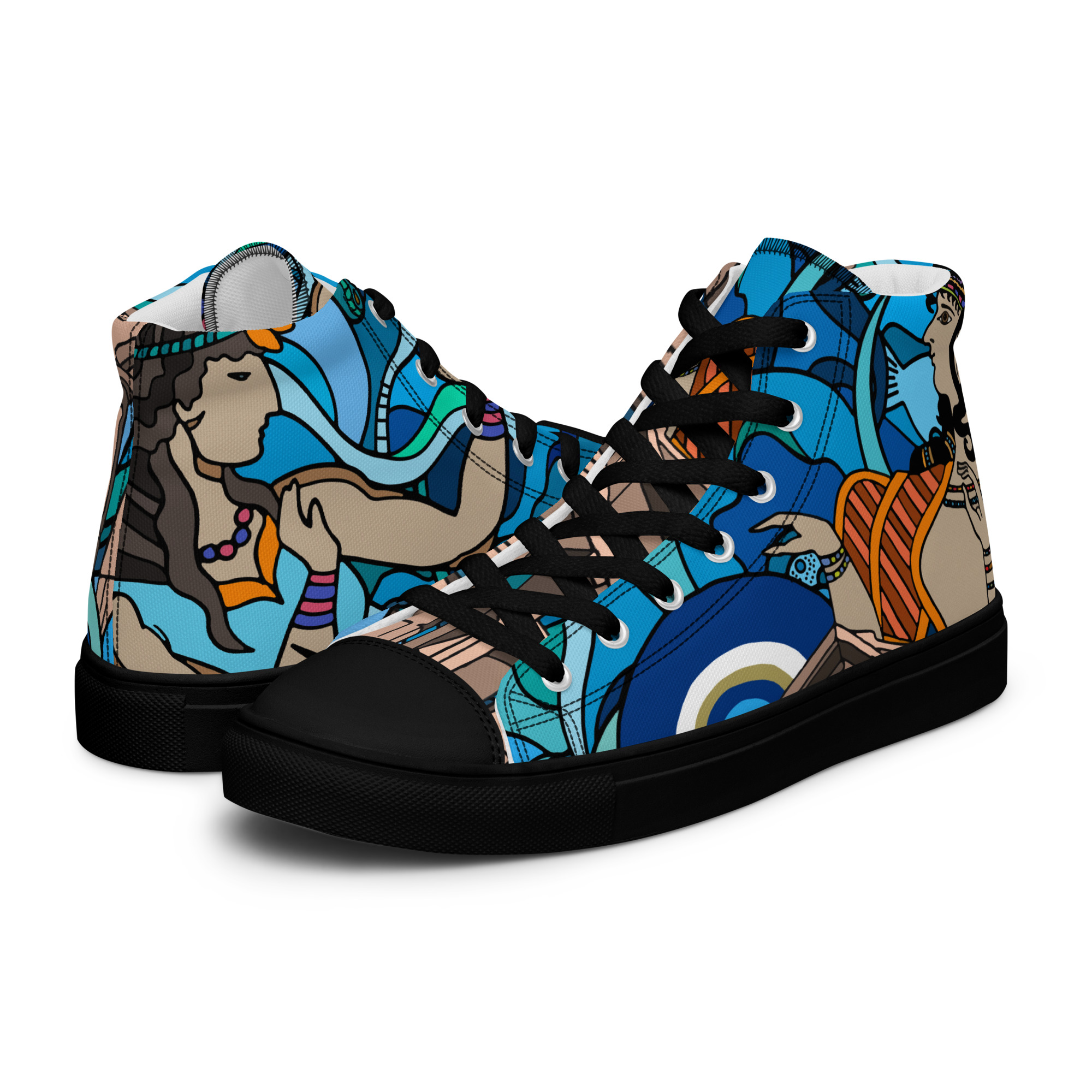 "Hellenic Blues" Original Art Women’s High-Top Canvas Shoes - Image 2