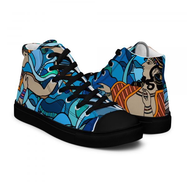 "Hellenic Blues" Original Art Women’s High-Top Canvas Shoes - Image 3