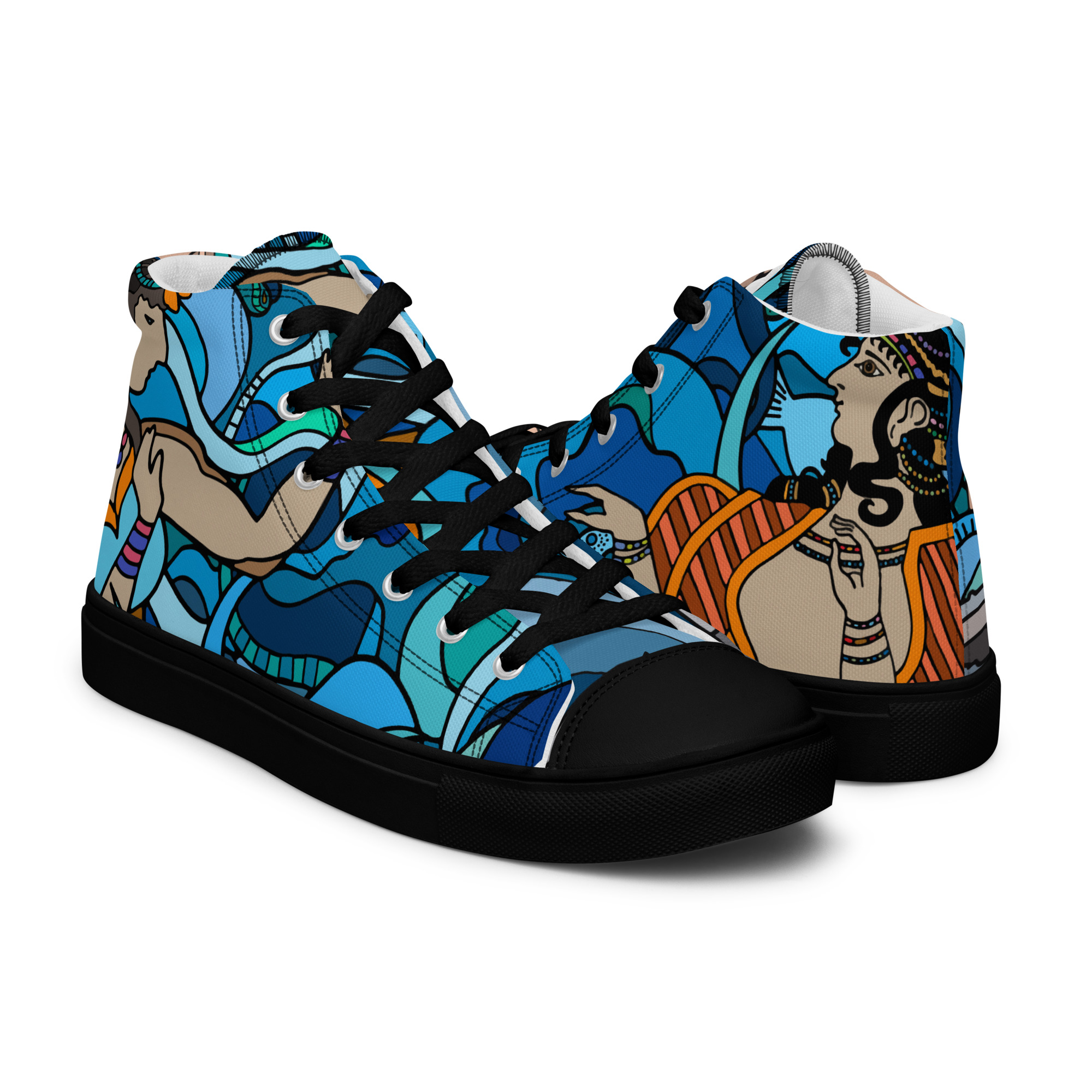 "Hellenic Blues" Original Art Women’s High-Top Canvas Shoes - Image 3
