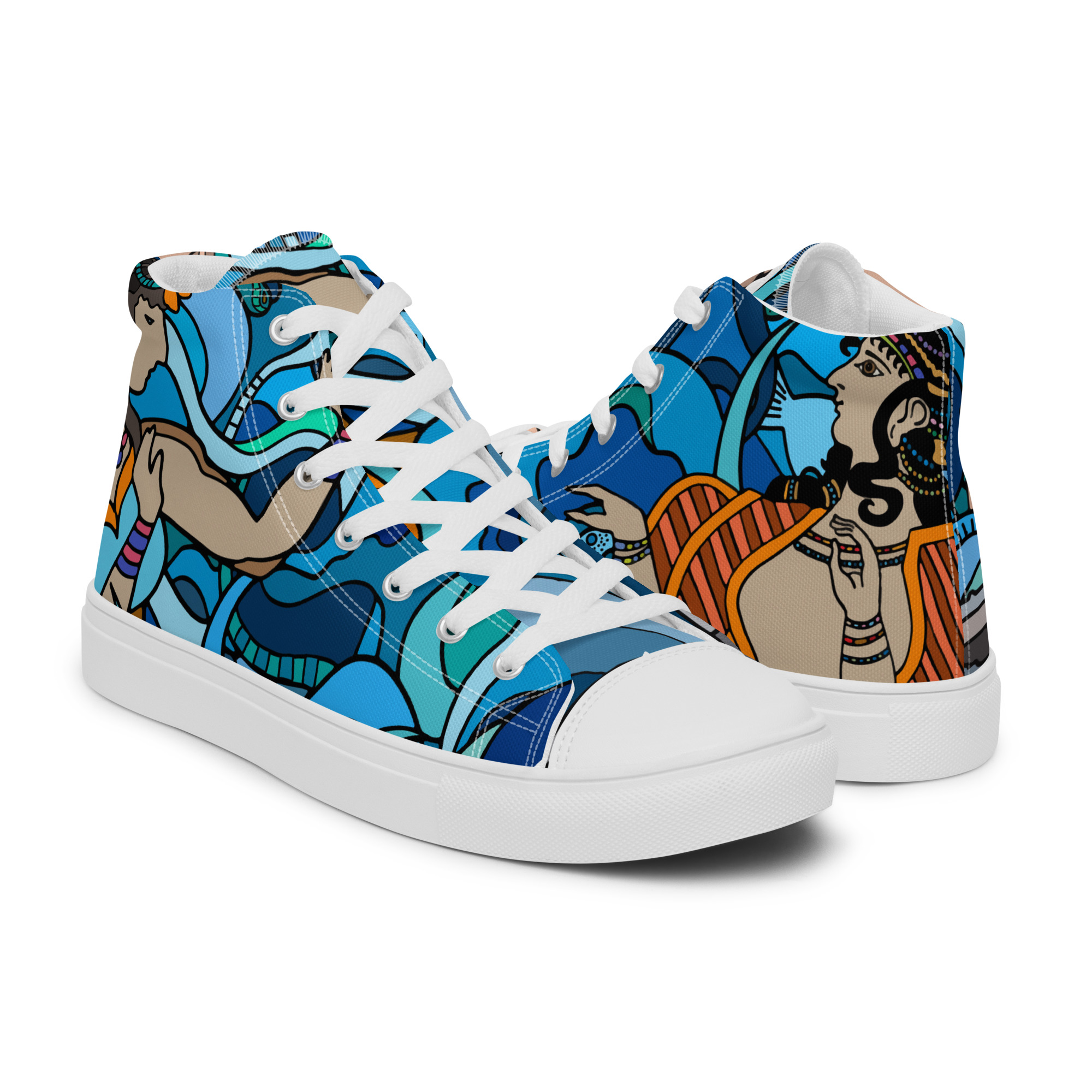 "Hellenic Blues" Original Art Women’s High-Top Canvas Shoes - Image 4