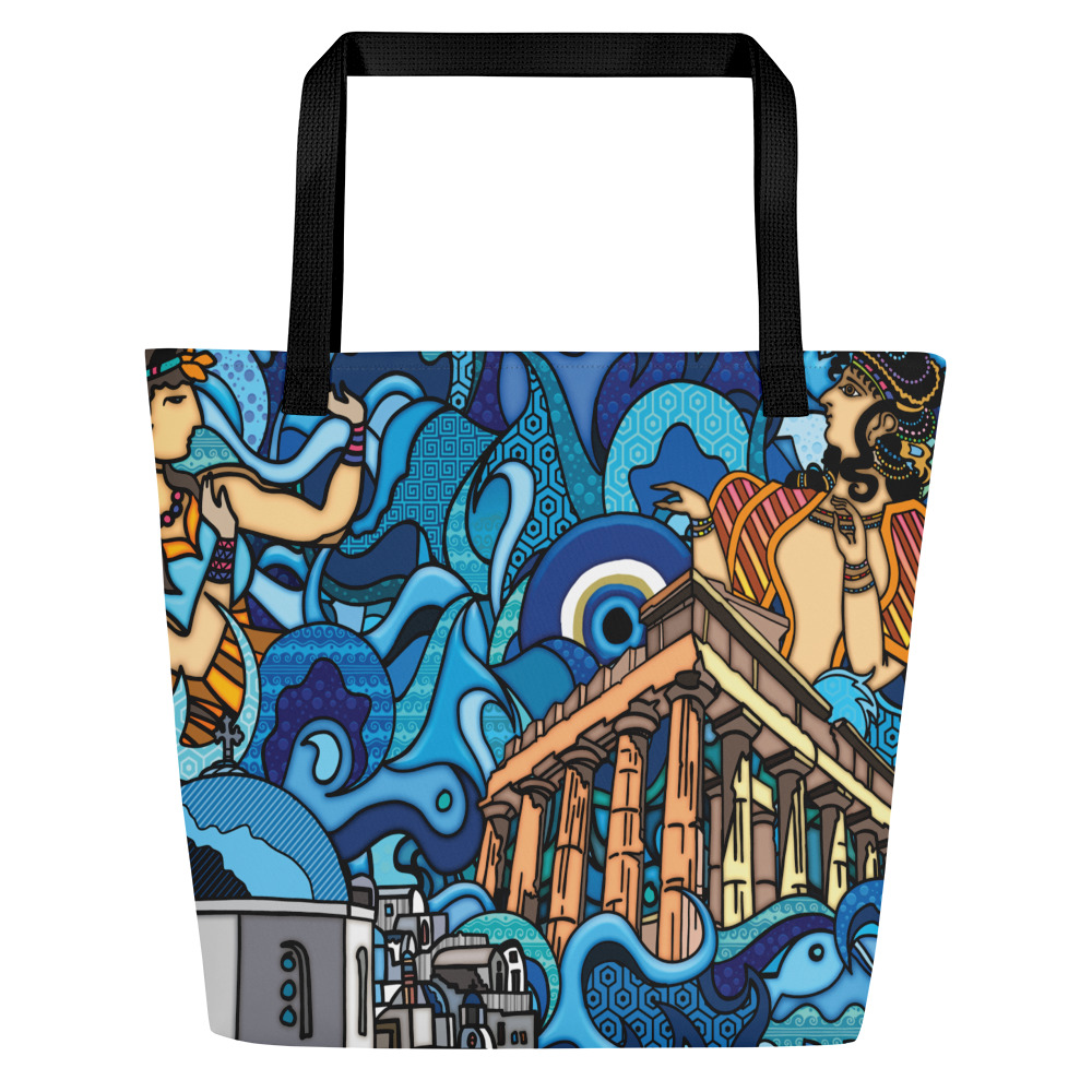 "Hellenic Blues" All-Over Print Large Tote Bag - Image 2