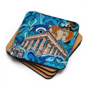 "Hellenic Blues" Cork-Back Coaster